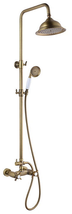 Colonne de douche thermostatique avec pommeau + douchette 1 jet + flexible + barre réglable, vieux bronze, Edouard Rousseau Retro