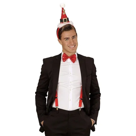 Widmann Mini Weihnachtsmannhut mit Glöckchen und Fliege