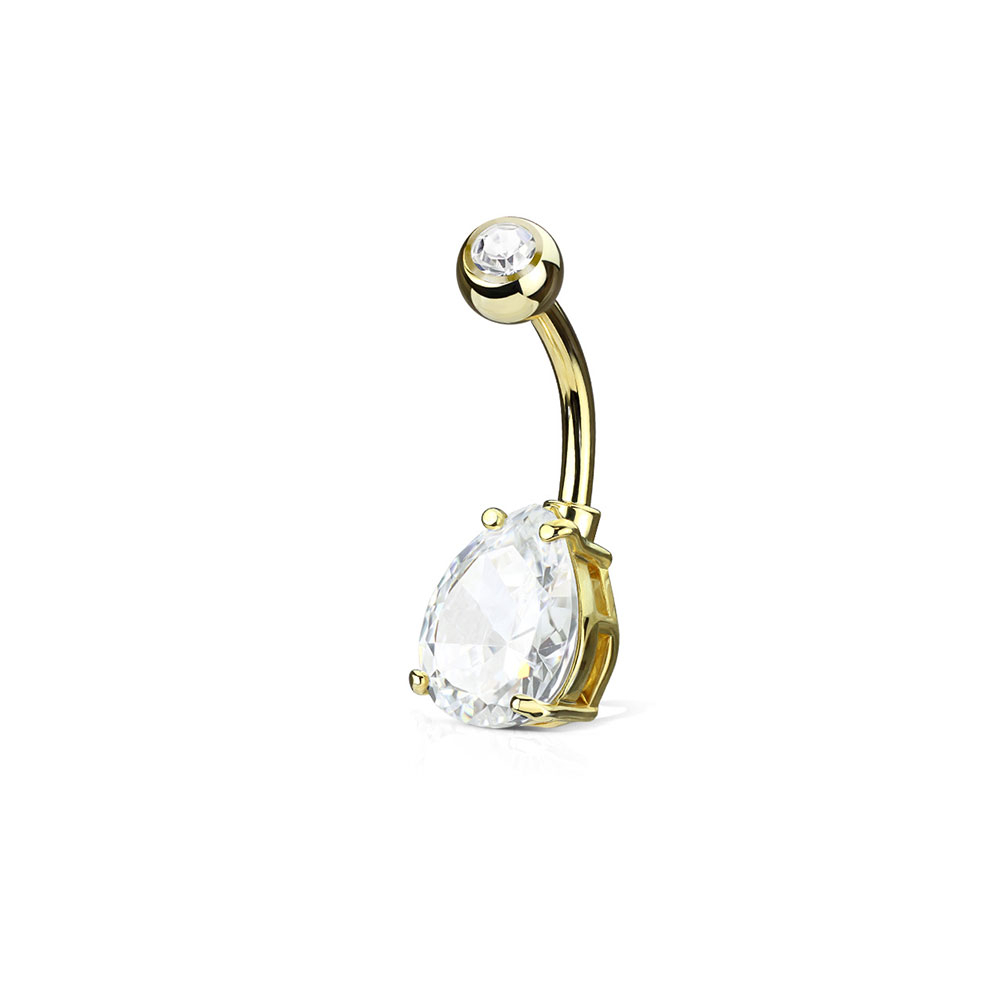 (10mm) 316L Chirurgenstahl Bauchnabelpiercing mit Gewindeverschluss Kristall Oval - Gold