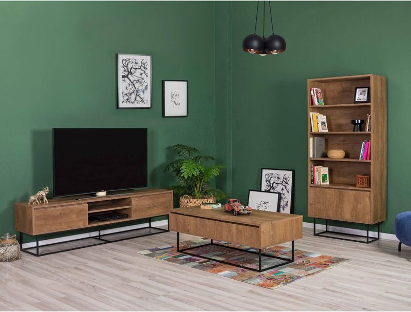 3-delige woonkamerset Laxus met boekenkast open TV-meubel | Kalune Design
