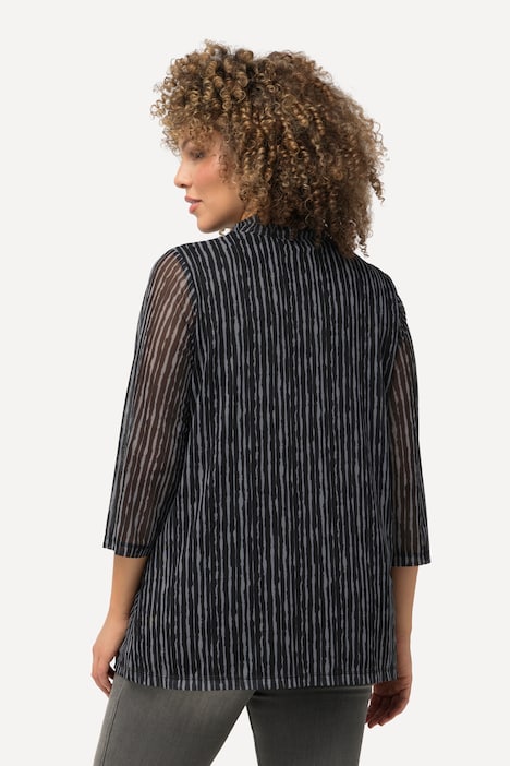 Mesh-Shirt, A-Linie, Stehkragen, 3/4-Arm