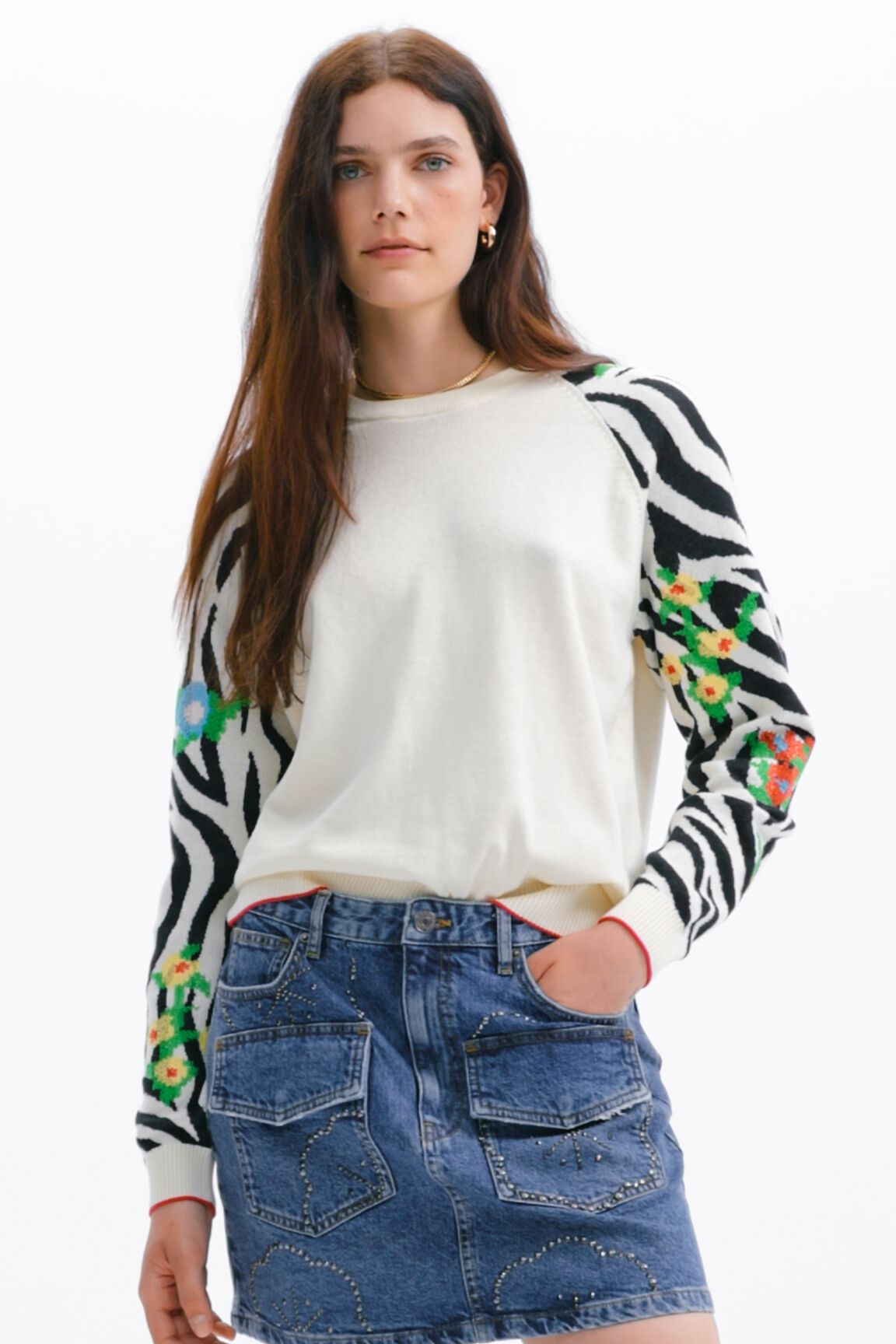 Pull zébré broderies
