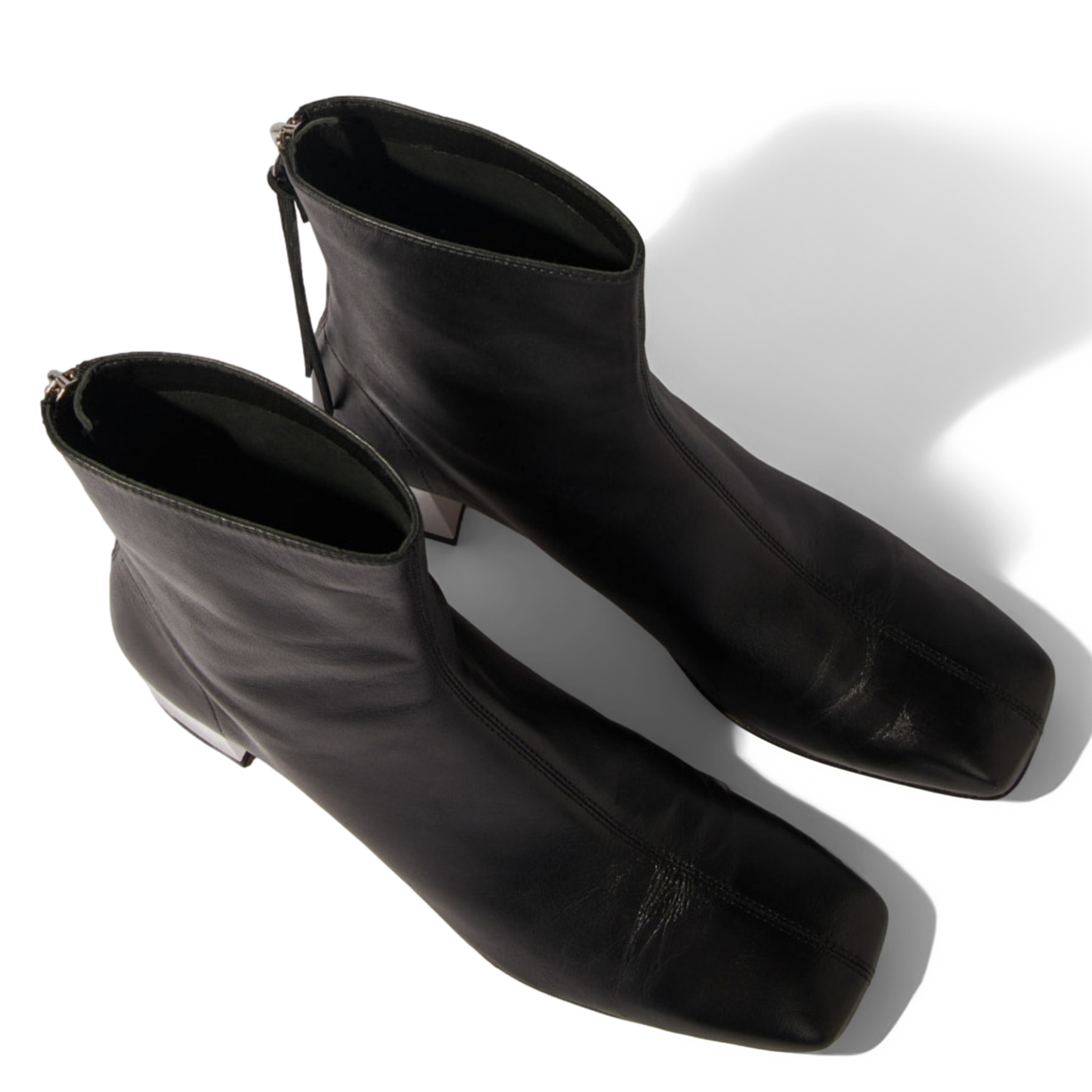 Bottines en cuir à bout carré | Noir