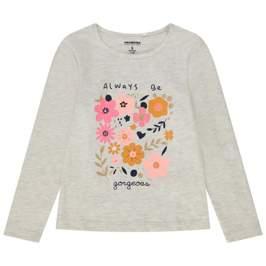 T-shirt manches longues print fantaisie et glitter pour fille - Gris clair