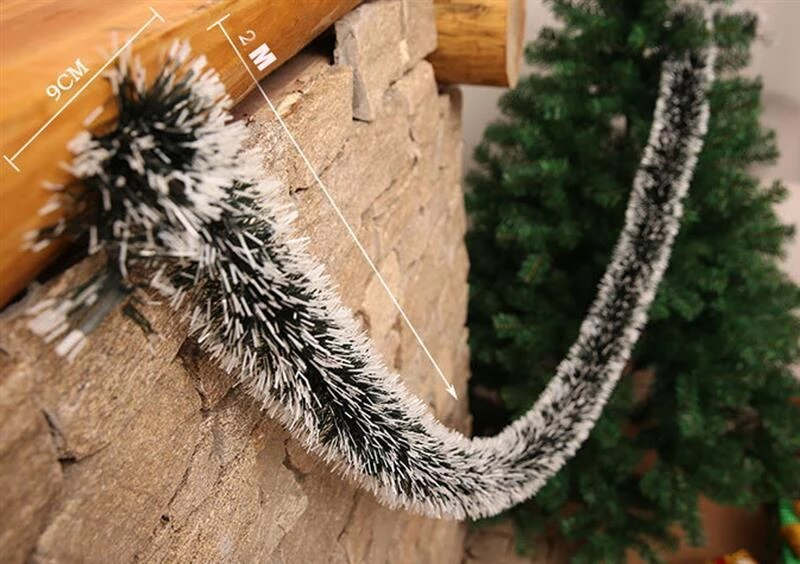 (2m) Deko Lametta Girlande Weihnachts Girlande mit Ornamenten - Grün / Bunt