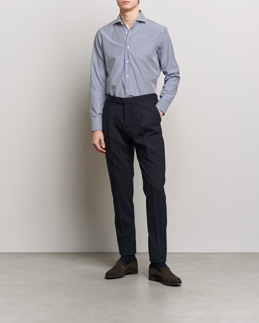 Grigio Cotton Poplin Dress Shirt Blue Stripe