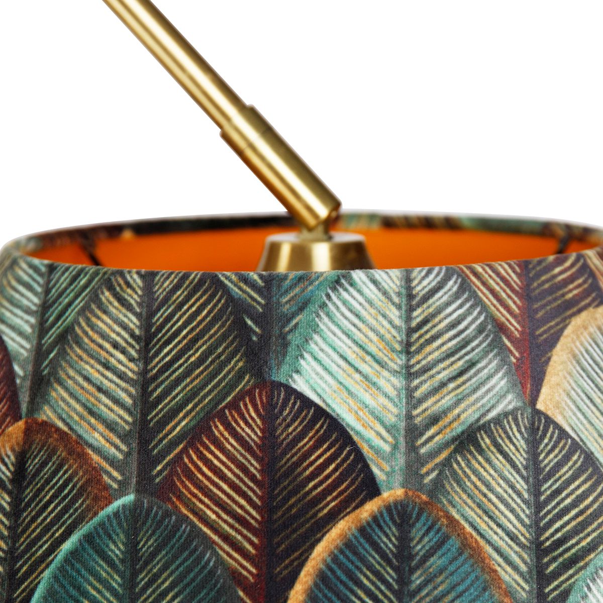 Booglamp messing met dubbele velours kap blad dessin en beige - XXL
