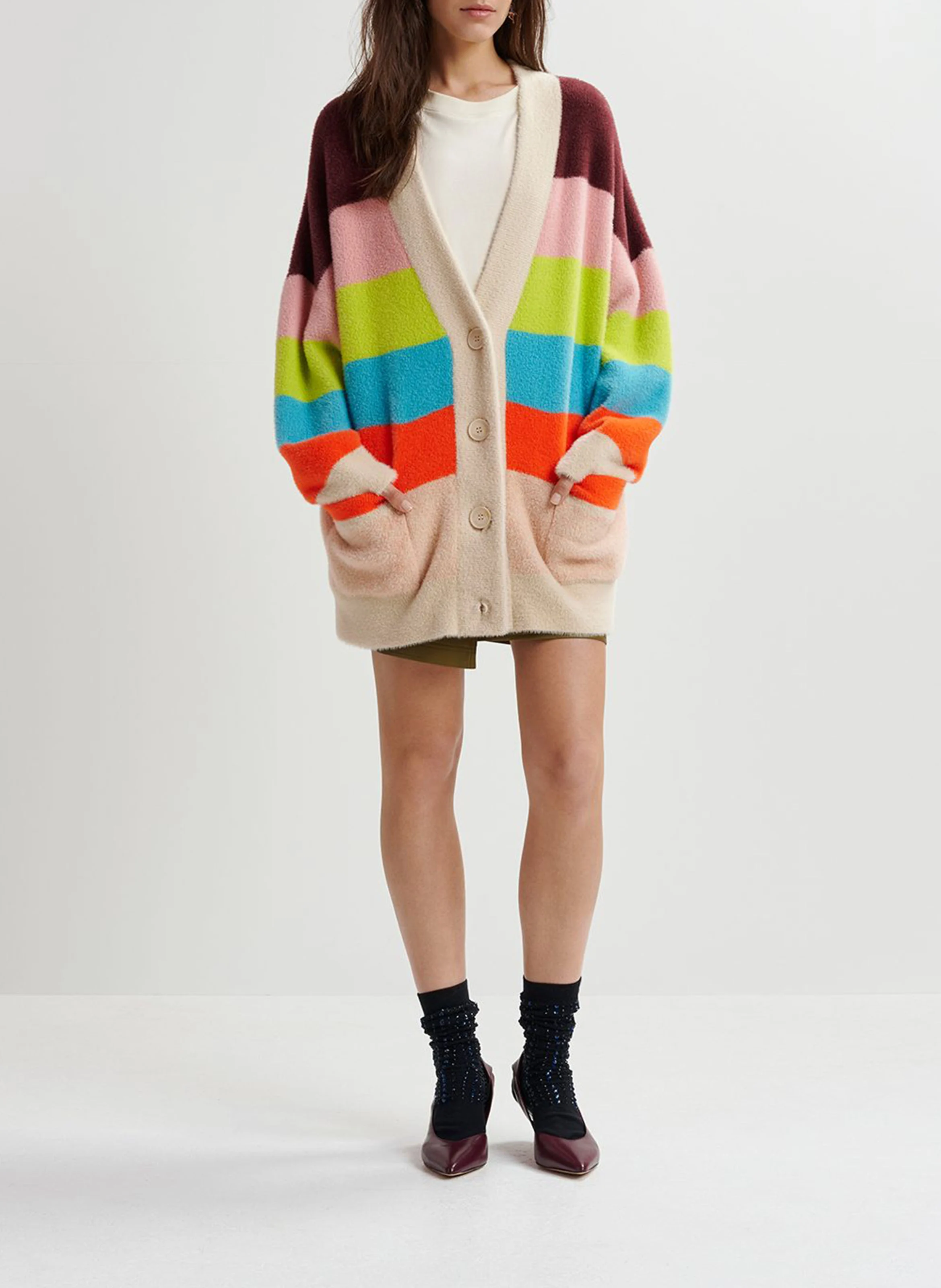 GAAN - Gilet ample col V à rayures | Multicolore