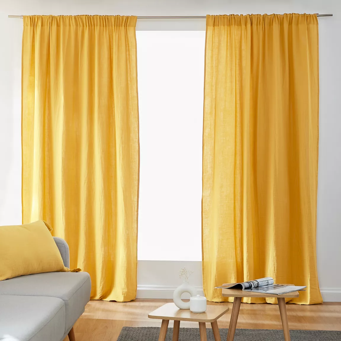 Rideau gaze de coton galon fronceur (140 x 240 cm) Gaïa Jaune safran