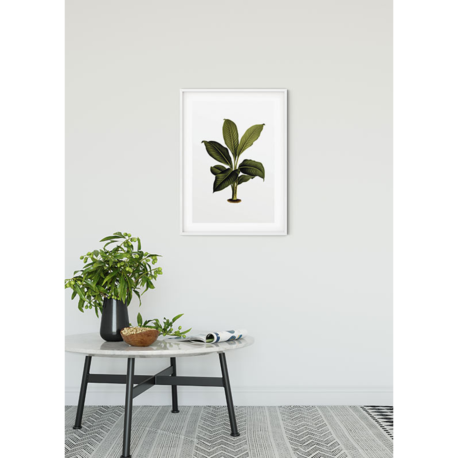 Wandbild ELASTICA LEAF - grün-weiß-schwarz-braun - 50x70 cm