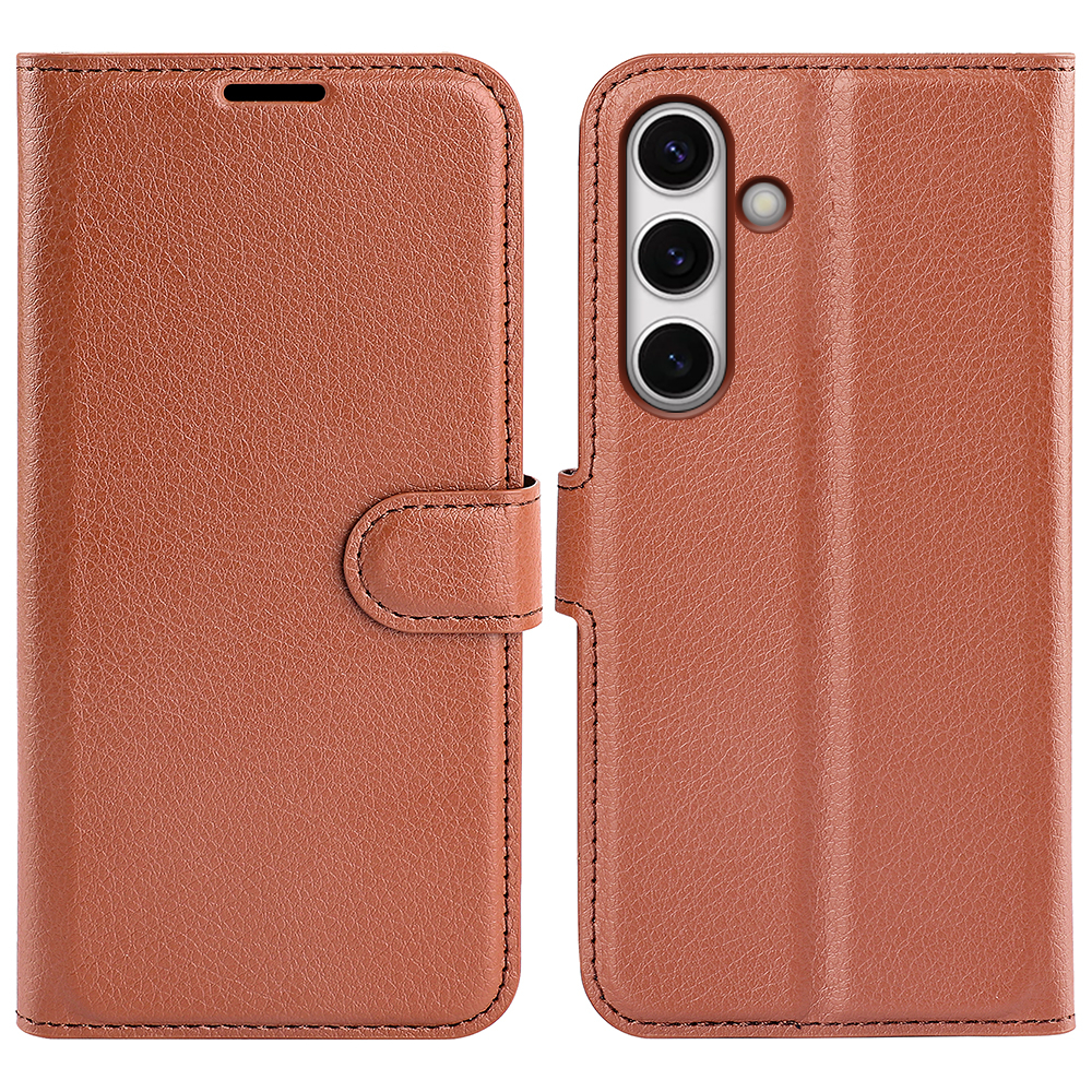 Samsung Galaxy S24 FE Leder Tasche Flip Cover Litchi Look - Braun