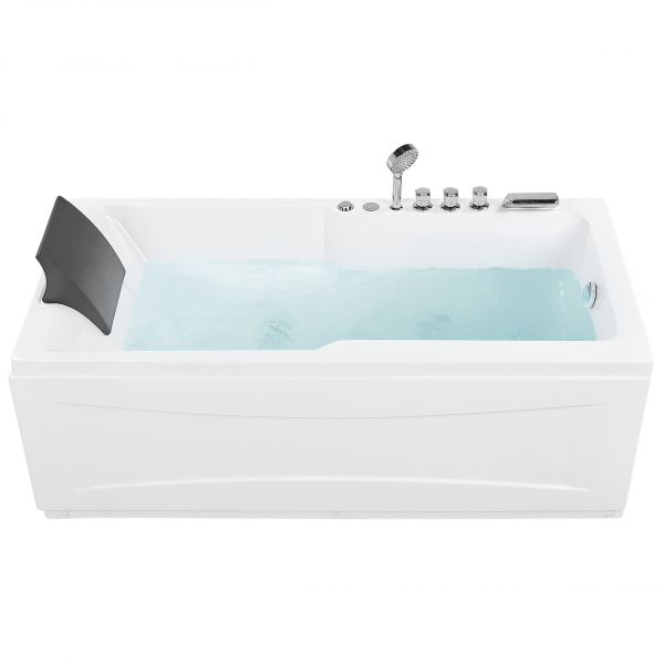 Beliani Banheira de Hidromassagem em Acrílico Branco 169 X 81 cm Versão à Esquerda com Apoio de Cabeça e Iluminação led 81x169x61 - 4251682277211