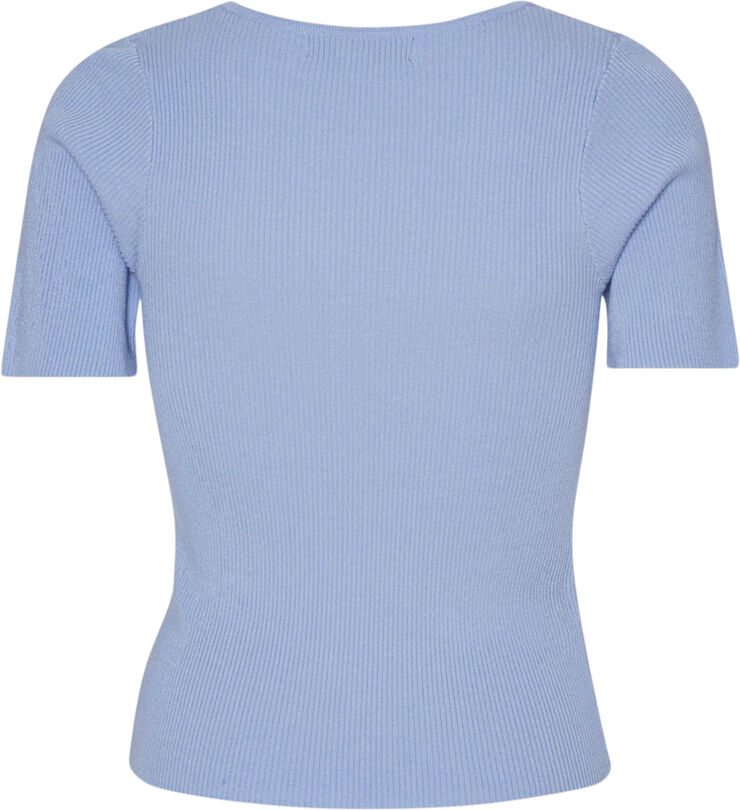 A-VIEW Rib knit short sleeve top Light blue