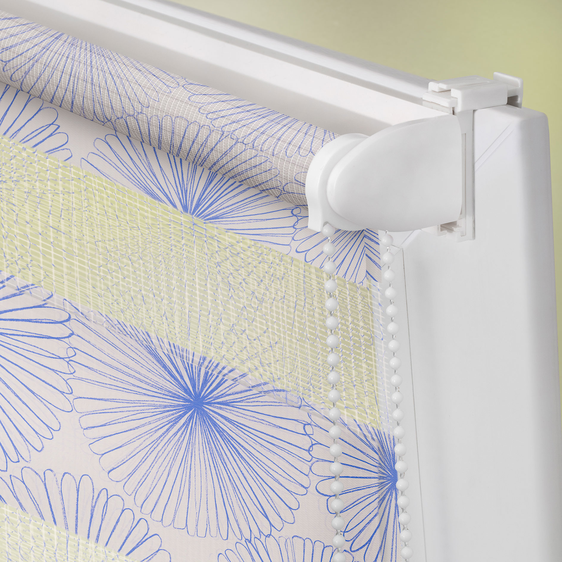 LICHTBLICK Duo Rollo Klemmfix FLOWER WHEEL - blau-weiß - 45x150 cm