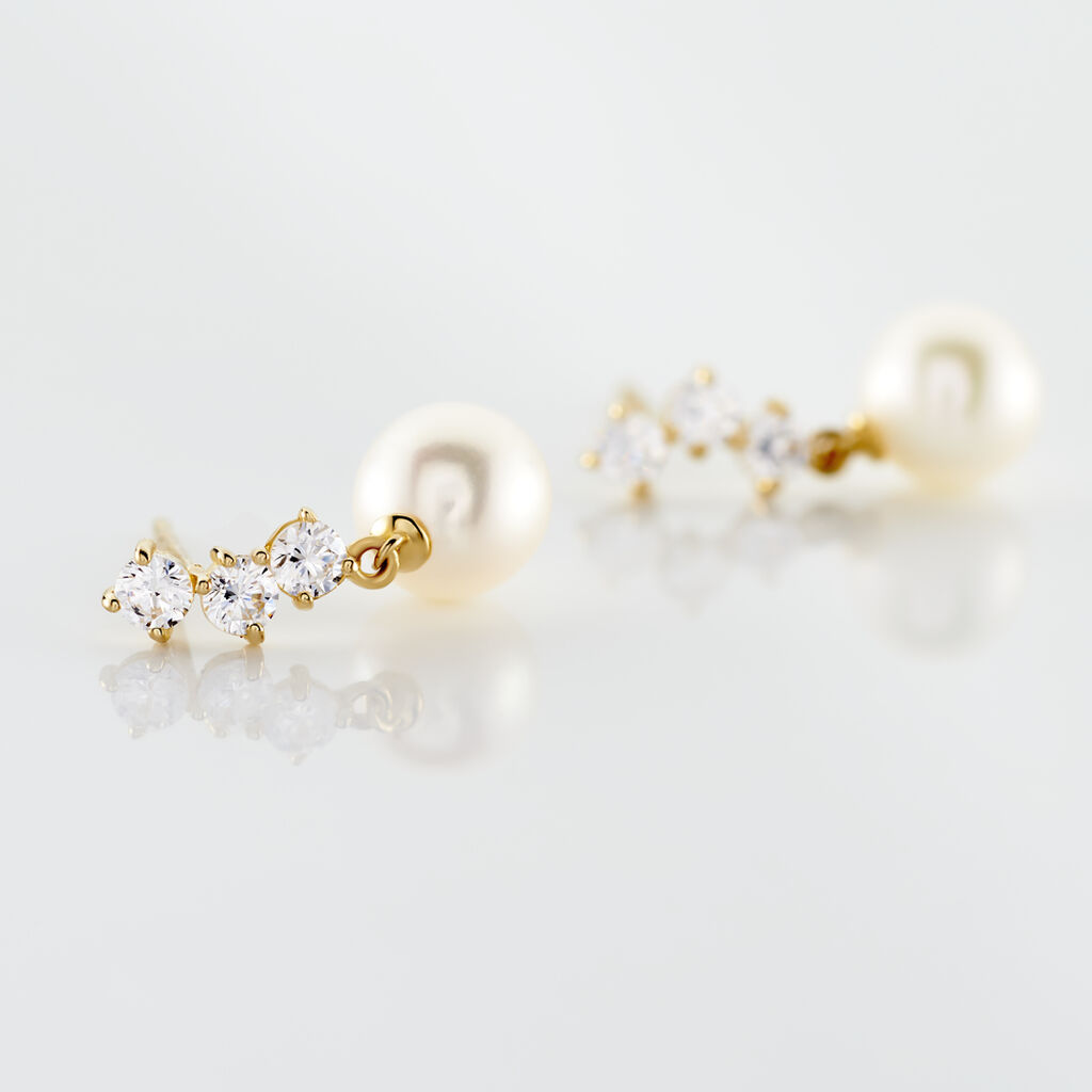 Boucles D'oreilles Pendantes Taiss Or Jaune Perle De Culture