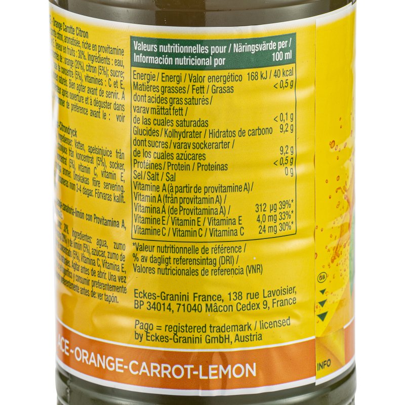Jus ACE orange-carotte-citron Pago - 33 cl - 12 bouteilles