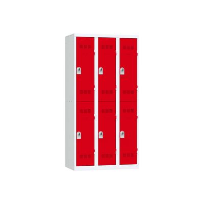 Vestiaire multicases - 3 colonnes - 6 portes - 180 x 90 x 50 cm - gris/rouge