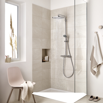 Grohe regendoucheset Quickfix Vitalio Start vierkant met handdouche en thermostaatkraan 2 standen chroom