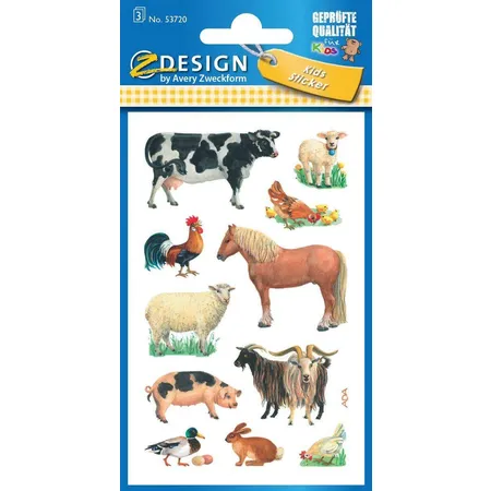 Avery Zweckform Z-Design Kinder Sticker, Bauernhoftiere, 3 Bogen/33 Sticker