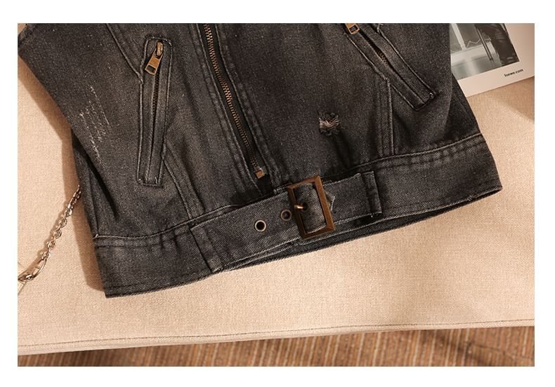 Eranellah - Gewassen vest met gespen en rits en inkeping in de revers