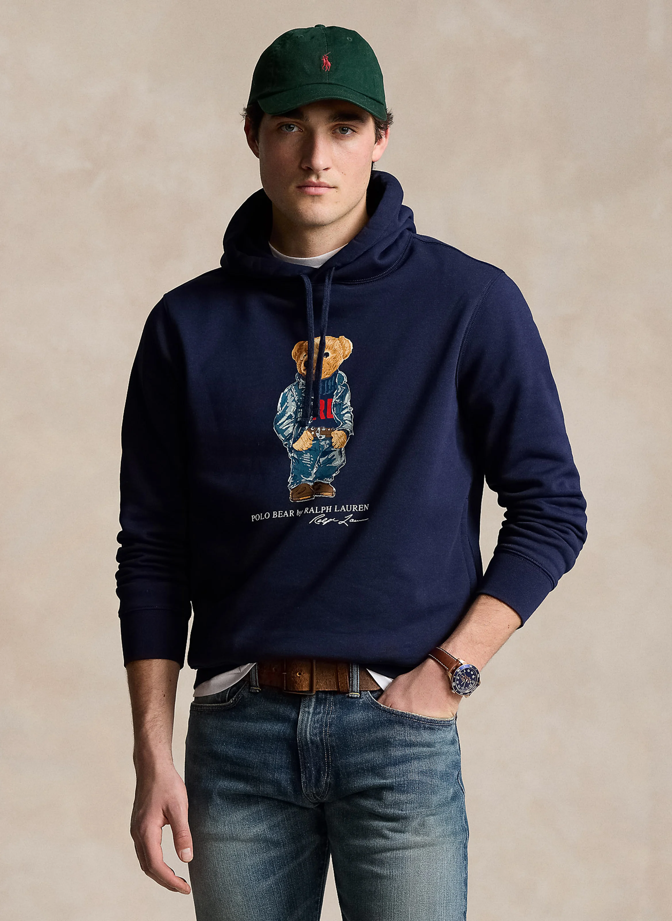 Sweat droit à capuche en coton mélangé sérigraphié | Bleu