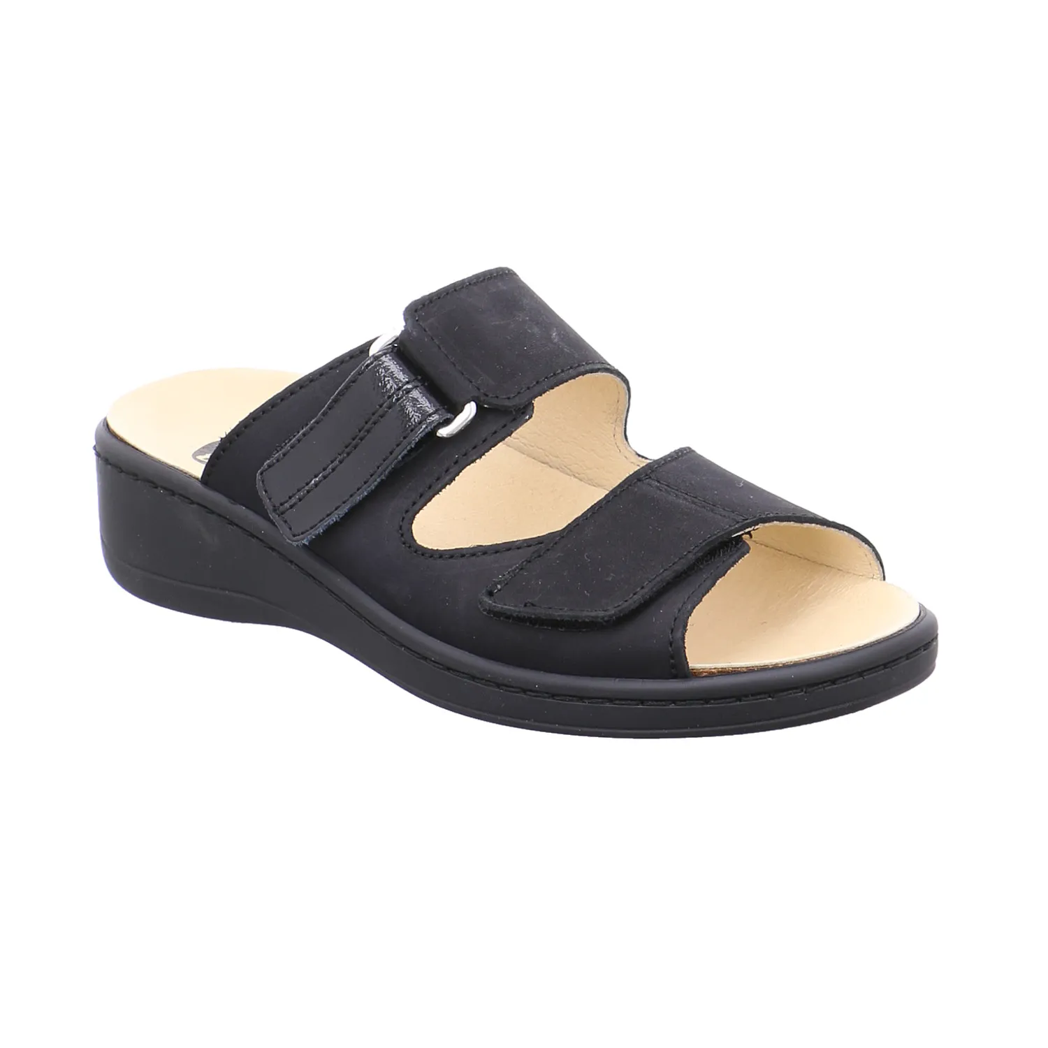 BIOSTEP Pantolette Schwarz Leder  mit Wechselfussbett