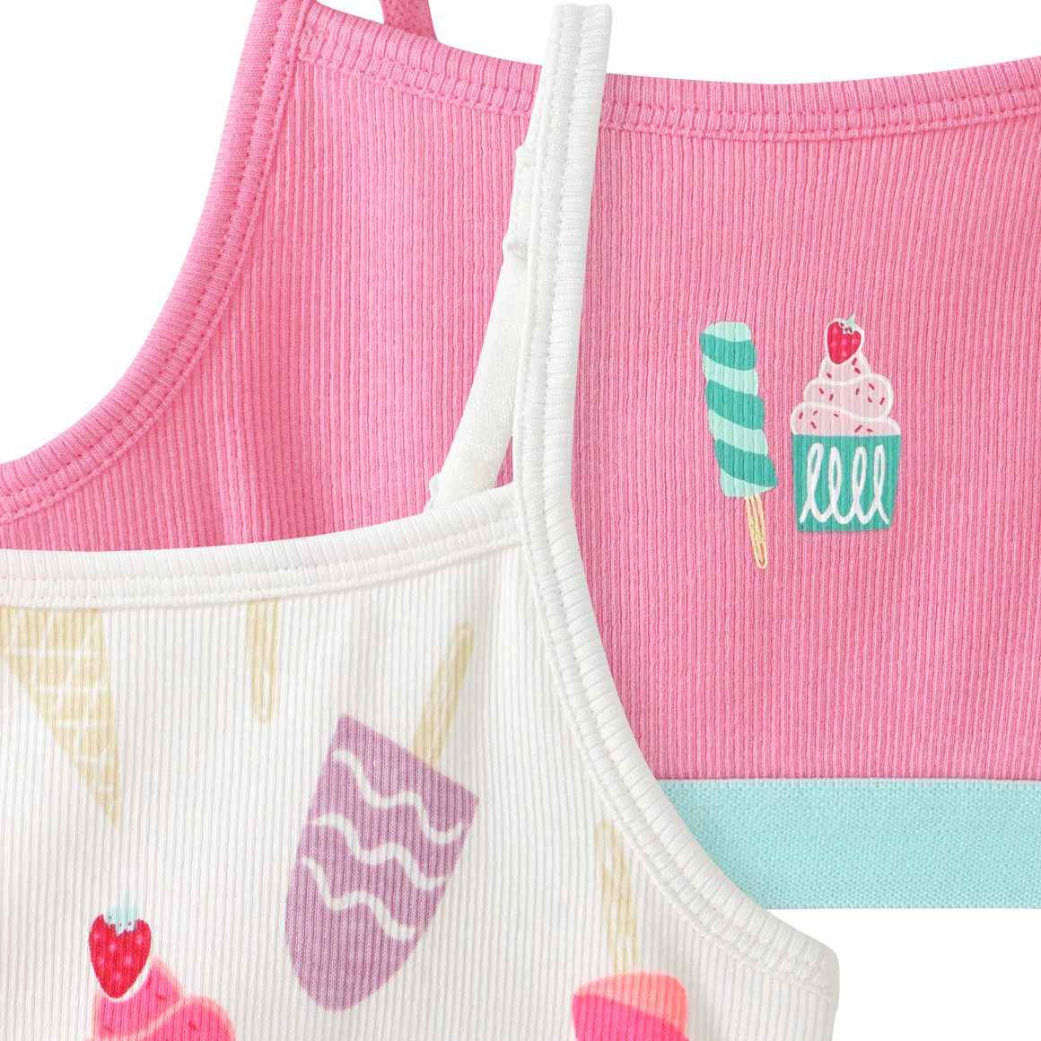Famy 2 Mädchen Bustiers mit Rippstruktur weiss / rosa