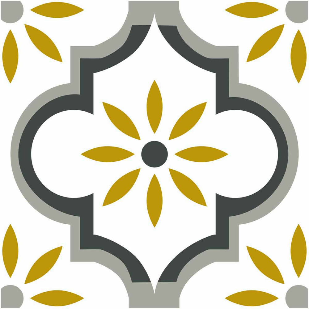 Stickers carrelage 15 x 15 cm - motif floral ochre et gris