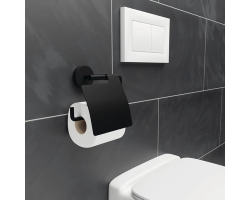 REIKA SAKU toiletrolhouder met deksel, matzwart