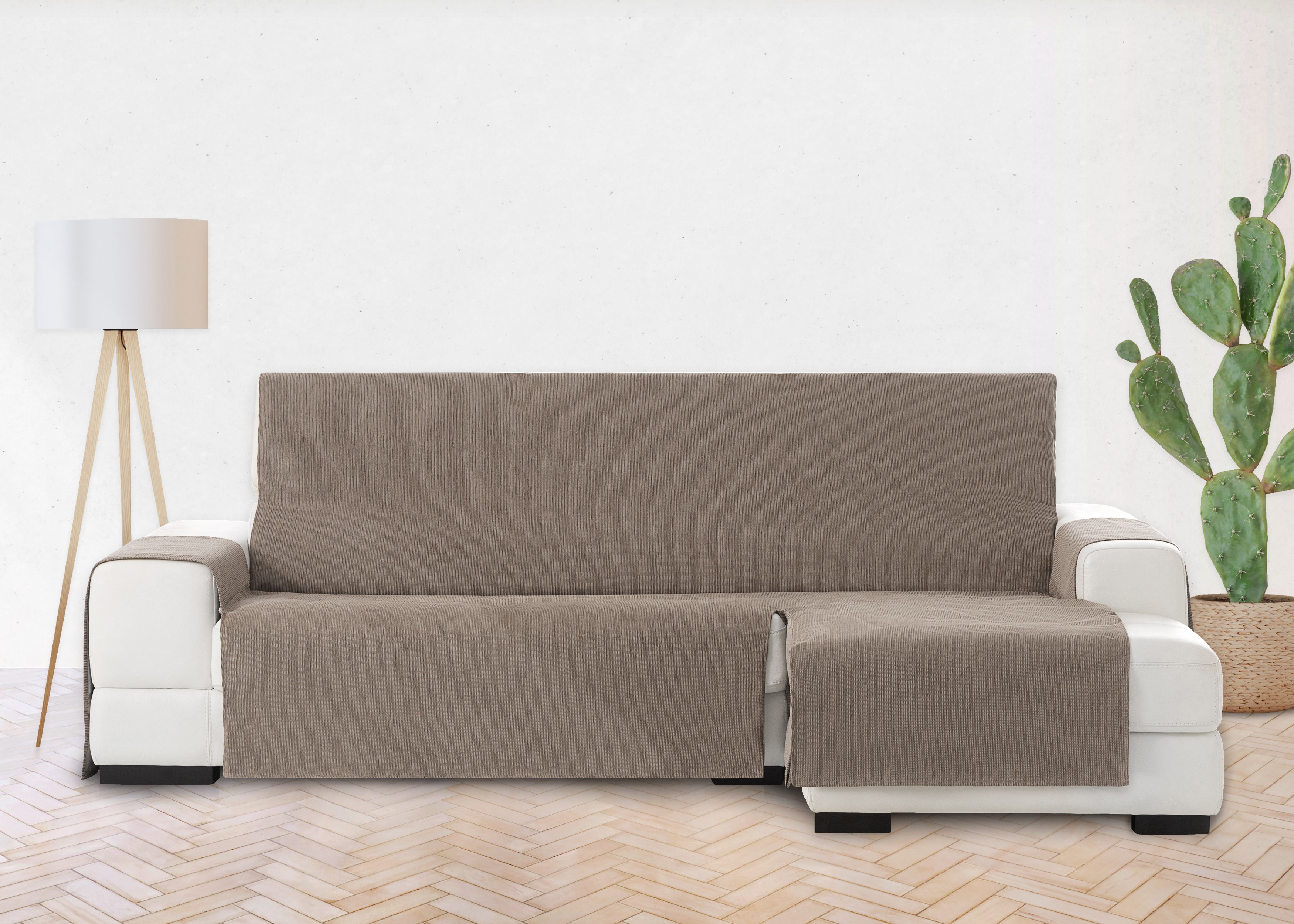 Capa protetora Vipalia para chaise longue, capa lisa de chenille para sofá, design elegante, cor vison, chaise longue longa direita para cães.