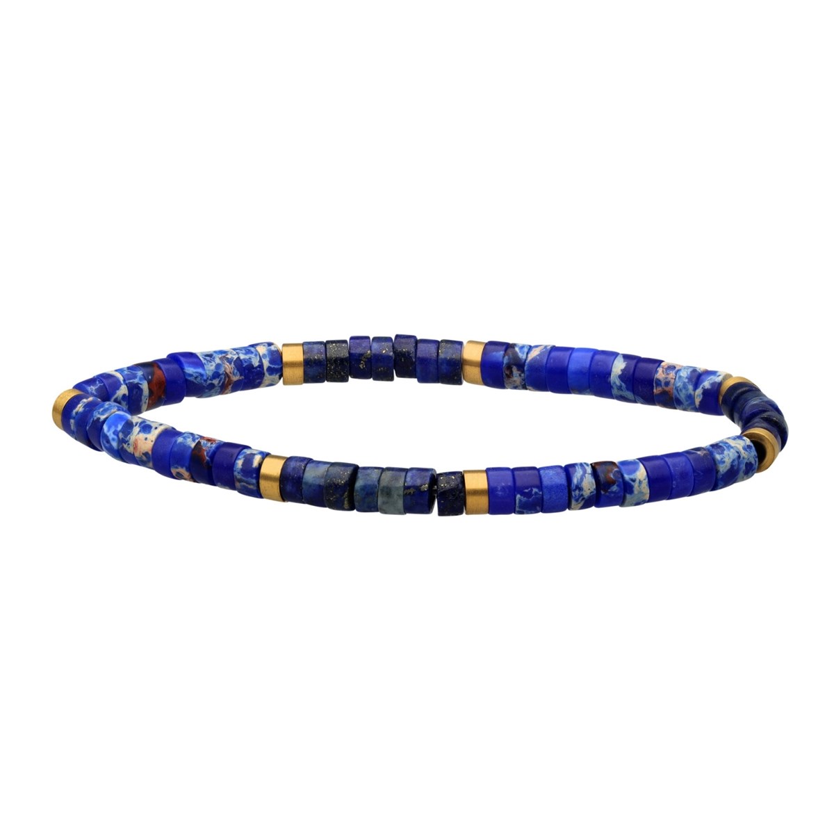 Bracelet Perles Heishi 4 Mm En Lapis Et Jaspe Impérial-Small-16cm