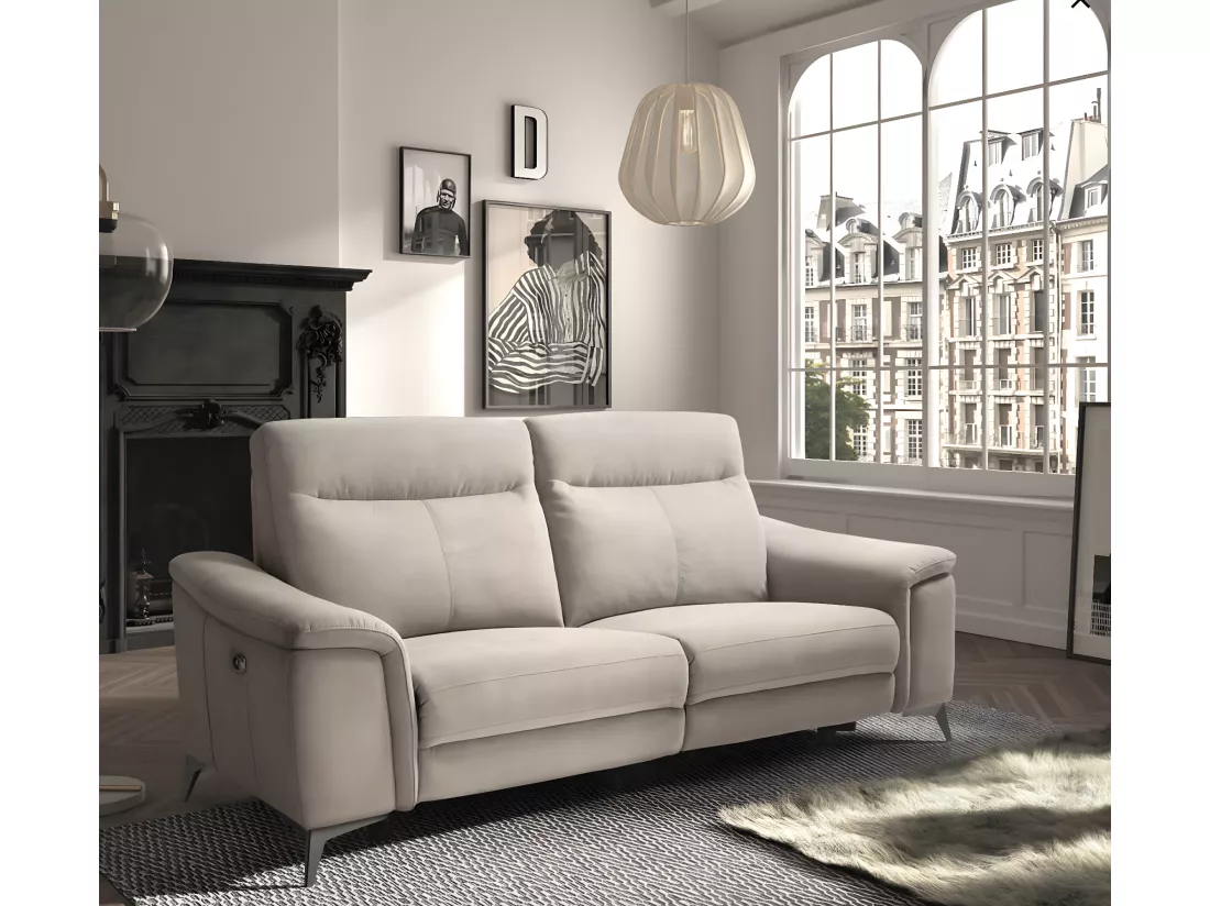 Canapé de relaxation électrique microfibre Kuiza-Couleur Beige clair-3 places relax électrique