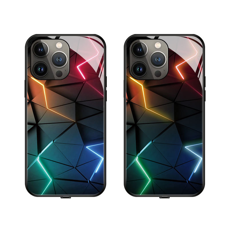 iPhone 16 Pro Max Hybrid Hardcase Hülle mit TPU Bumper   LED Acryl Rückseite   Kameraschutz - Blitz Design