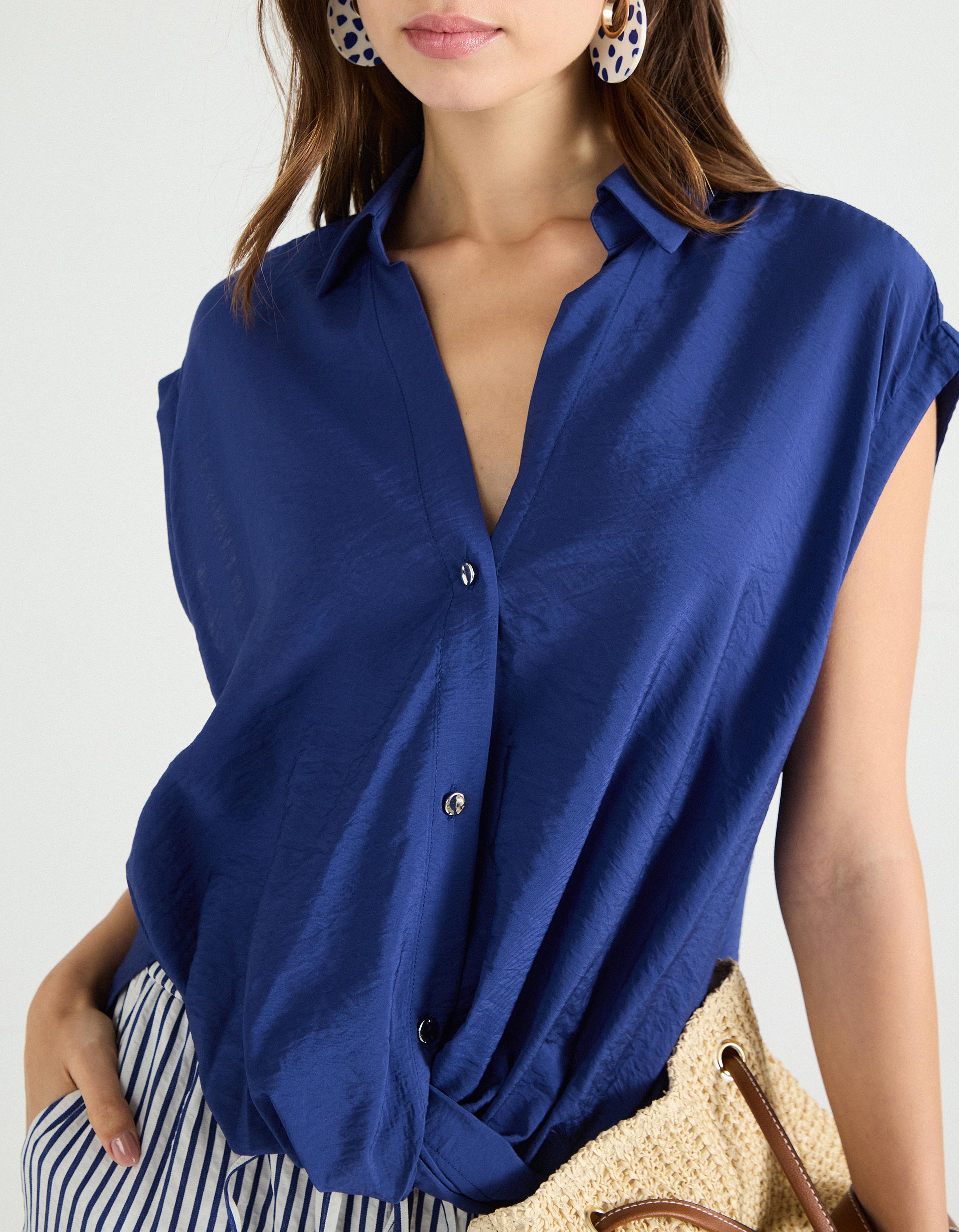 Blusa com Nó, Mulher, Azul
