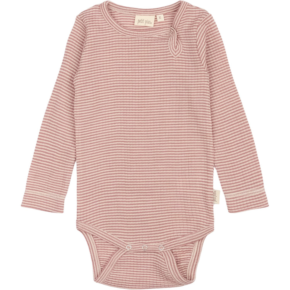 Køb Petit Piao Nostalgic Rose/Dark Off White PPDante Body L/S Merino Uld Striped