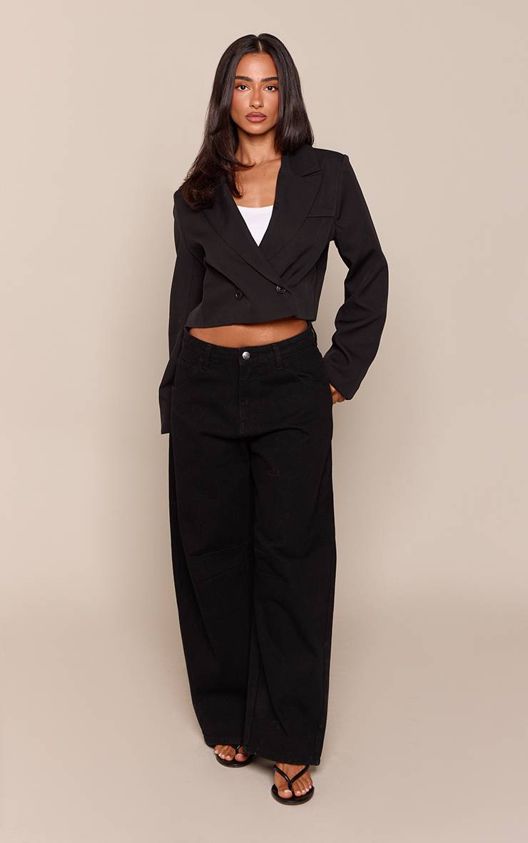 Noir Blazer Court Tissé Avec Épaulettes