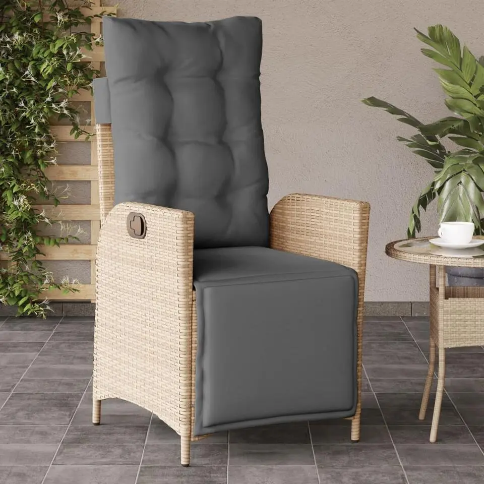 vidaXL - Verstelbare tuinstoelen en voetensteun - Beige - Poly rattan - 2 stuks