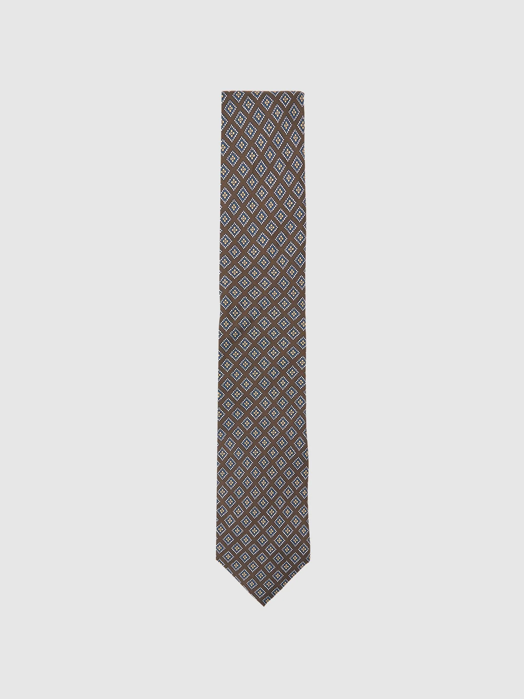 Chocolade/Antraciet - Reiss Bortolo Silk Floral Medallion-Print Tie