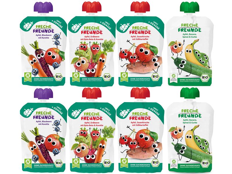 Freche Freunde Quetschie Probierpaket mit Gemüse, 8 x 100g Leckere Mix-Pack für Kinder