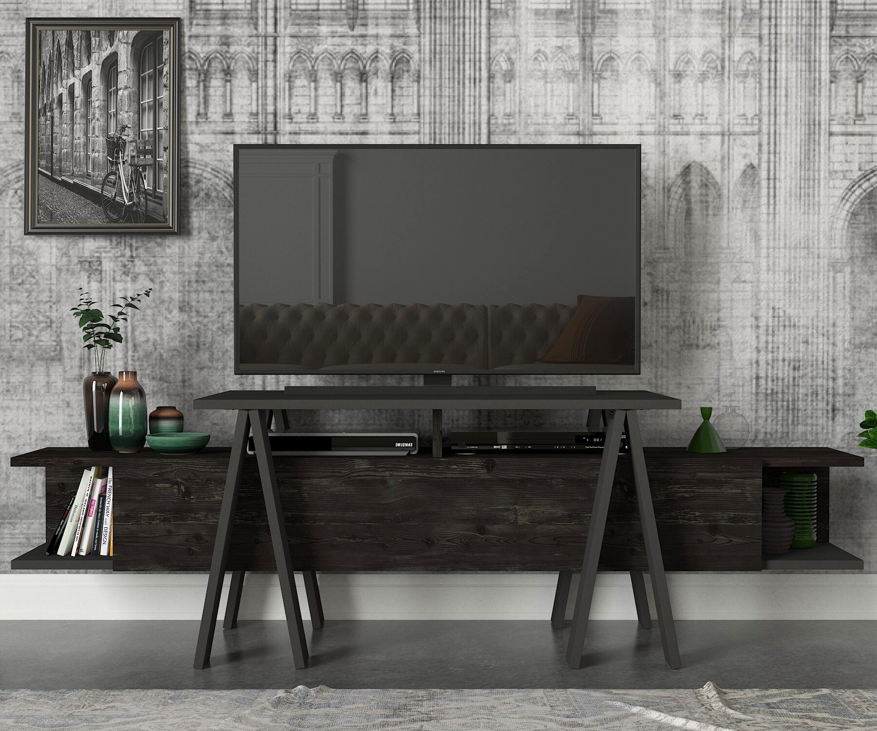 TV Lowboard Aspero Rebab Braun Dunkelgrau Anthrazit