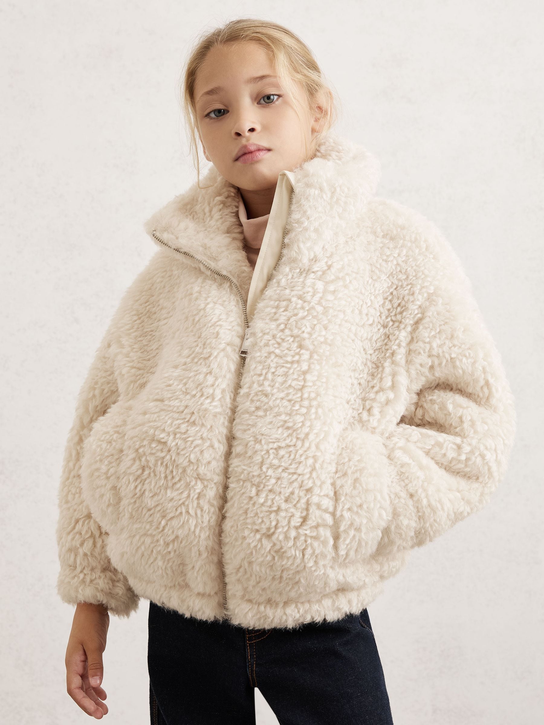 Reiss Remy Faux-Shearling Funnel-Neck Coat