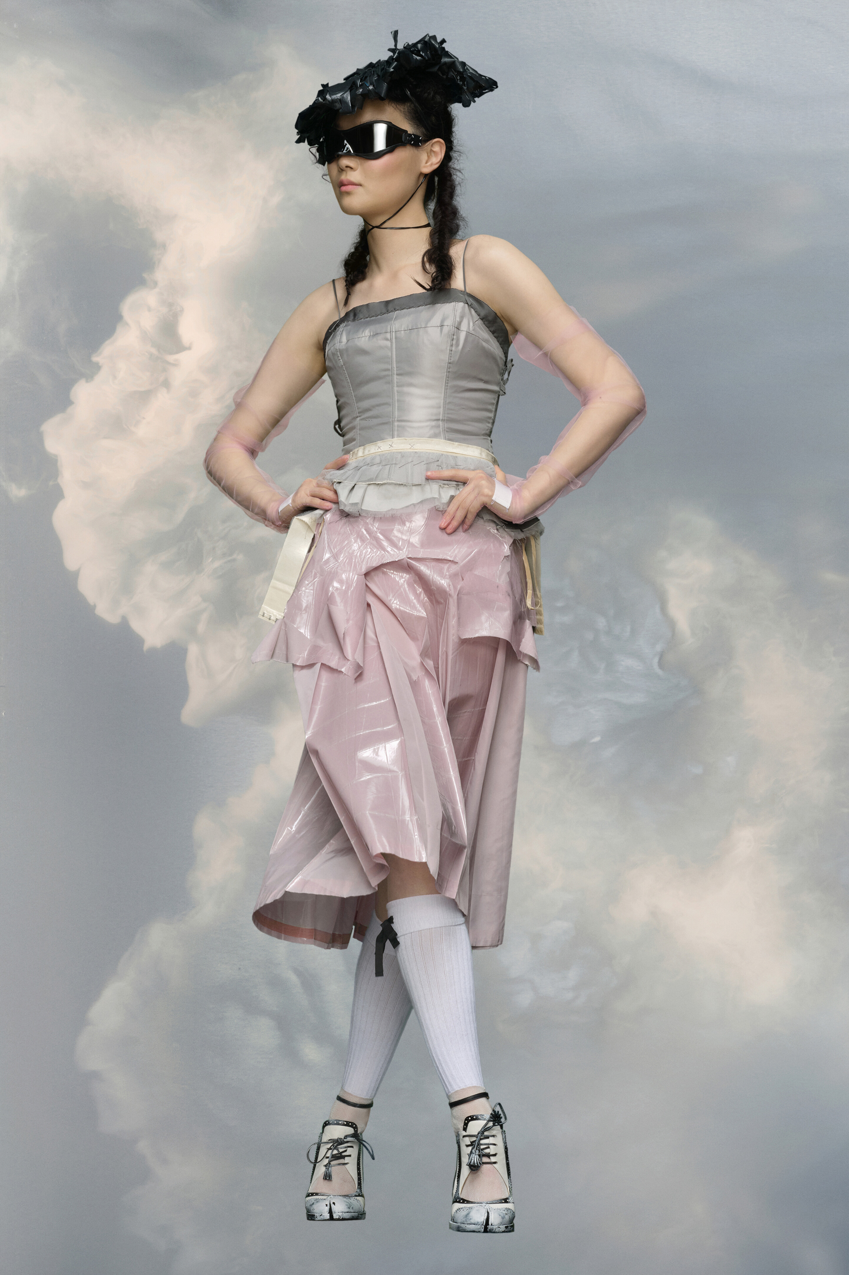 Rose Laminated Nylon Midi Skirt