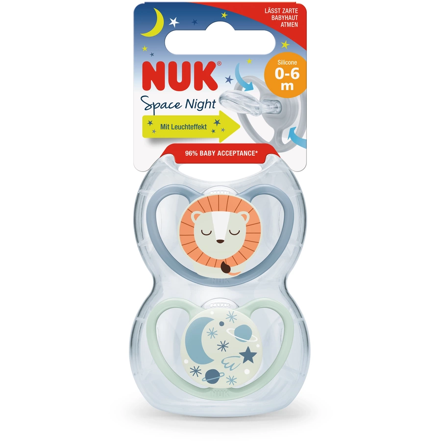 NUK Nachtschnuller Space Night Silikon Gr. 1, LöweNachthimmel 4 Stück