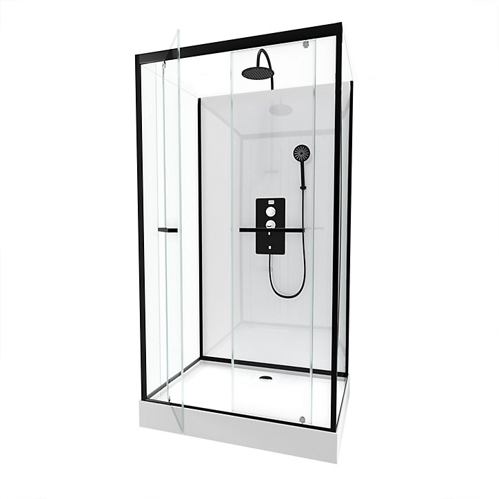 Cabine de douche rectangulaire blanc et noir Galedo City 80 x 110 cm