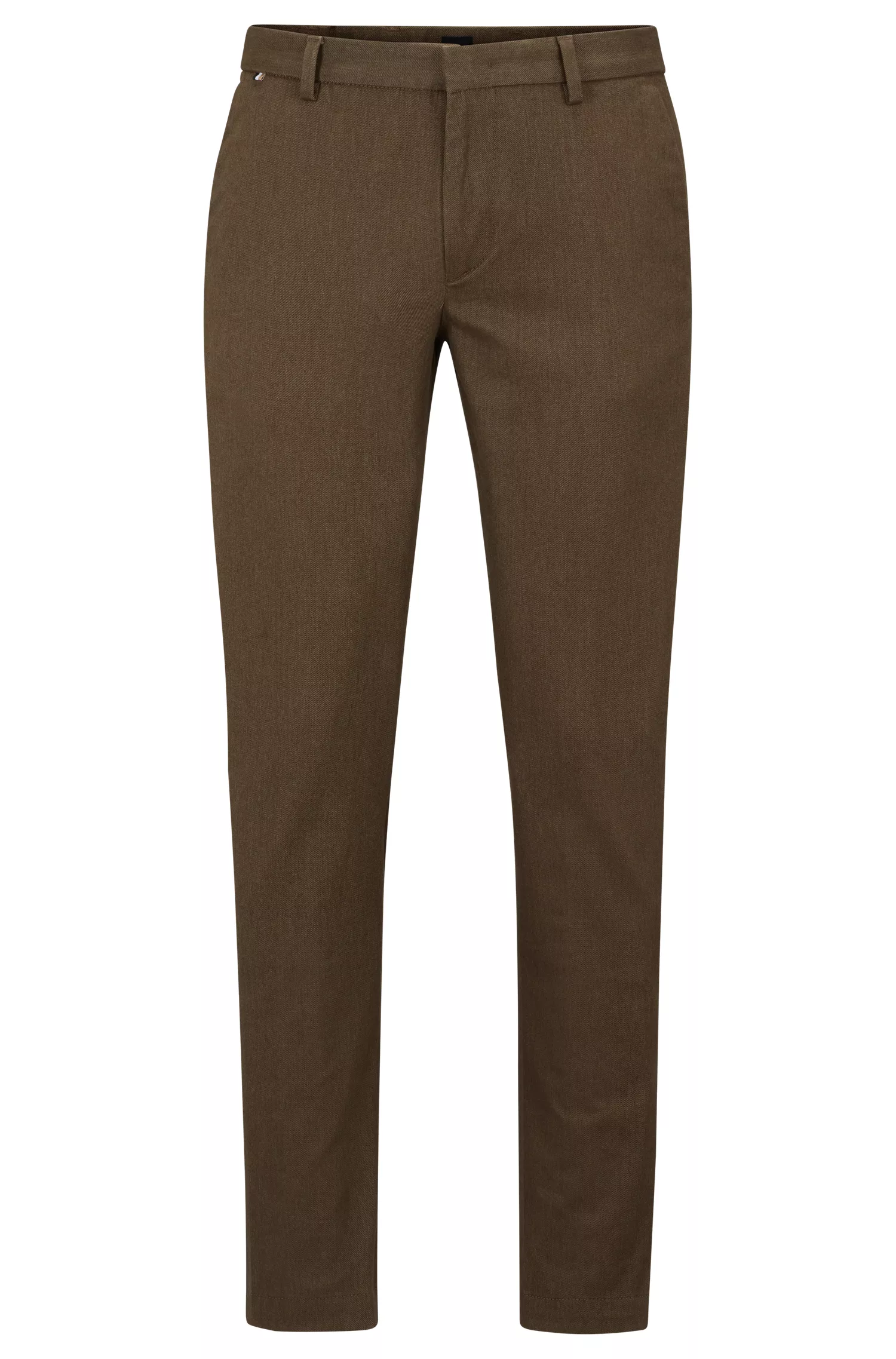 Calça chino BOSS preta, corte slim, em tecido mesclado de algodão com elastano.