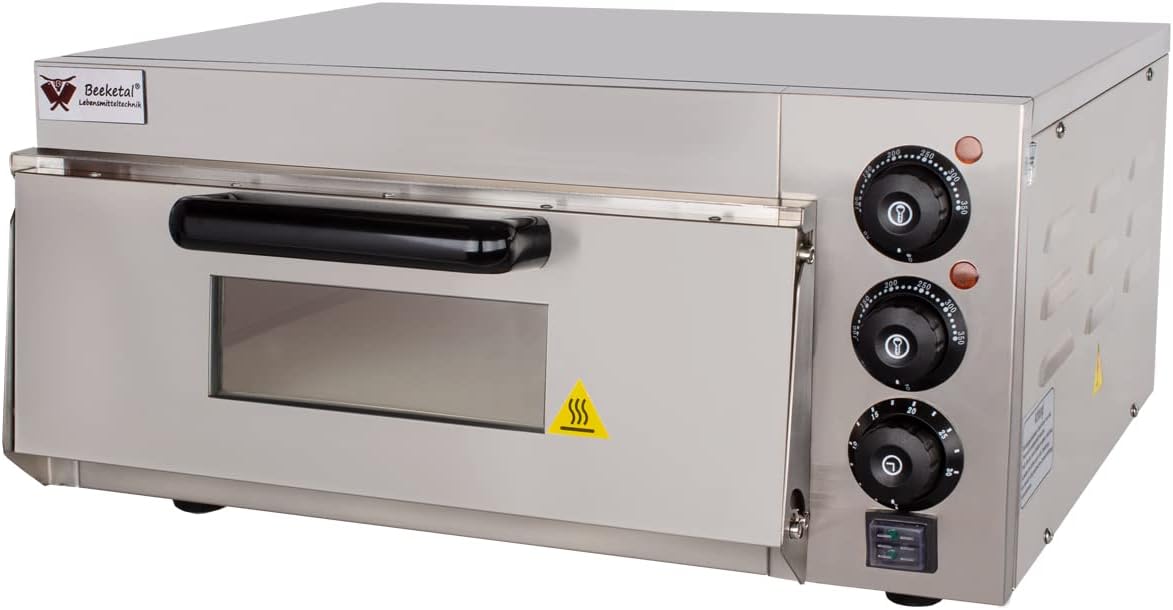 Beeketal 'BPO33-1' Profi Pizzaofen mit 400x400 mm Schamottstein Backfläche, Gastro Steinbackofen für Pizza, Brot und Backwaren, Leistung 2000 Watt, Pizzabackofen Temperatur bis zu 350°C