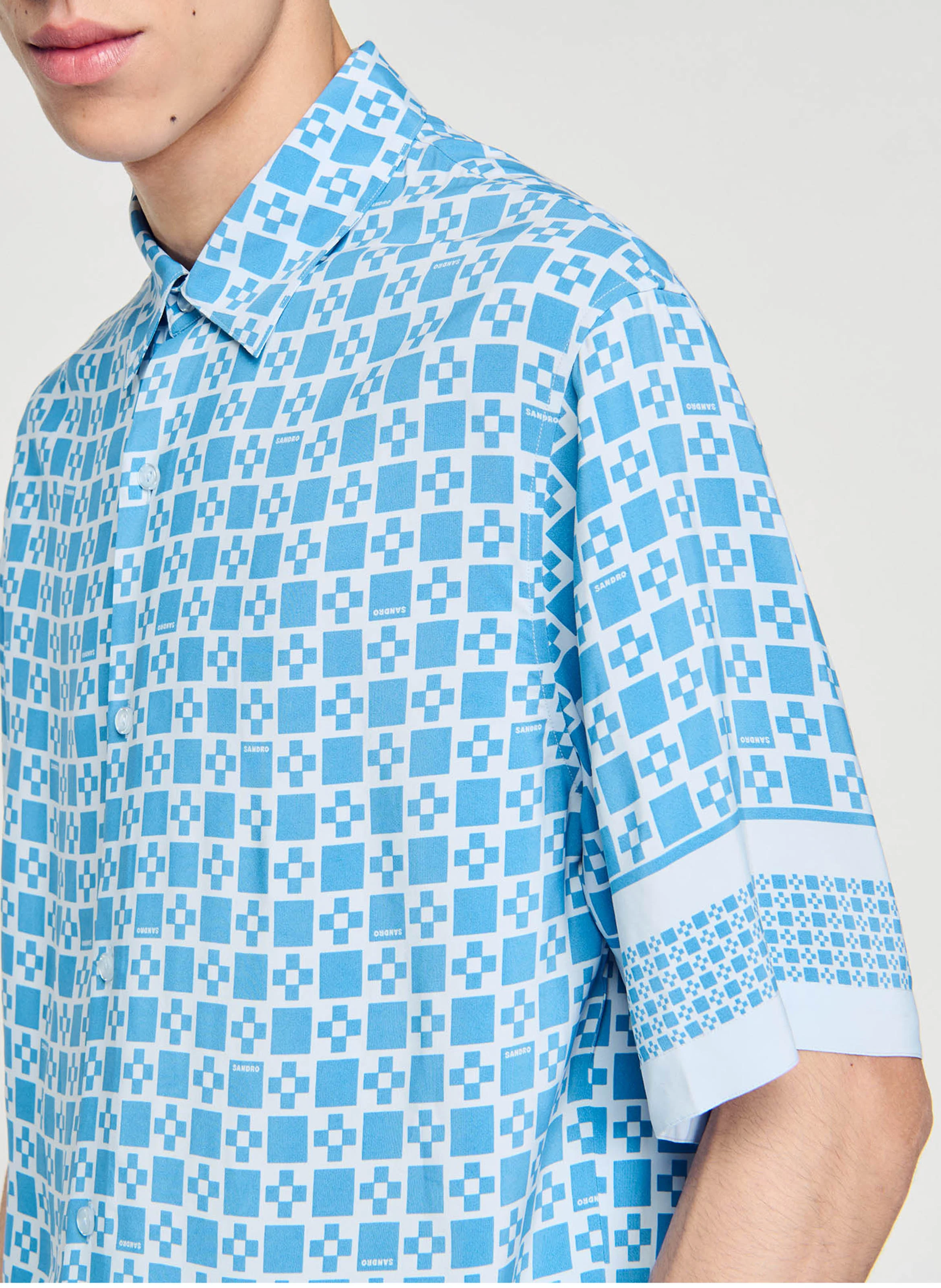 Chemise fluide imprimée manches courtes | Bleu