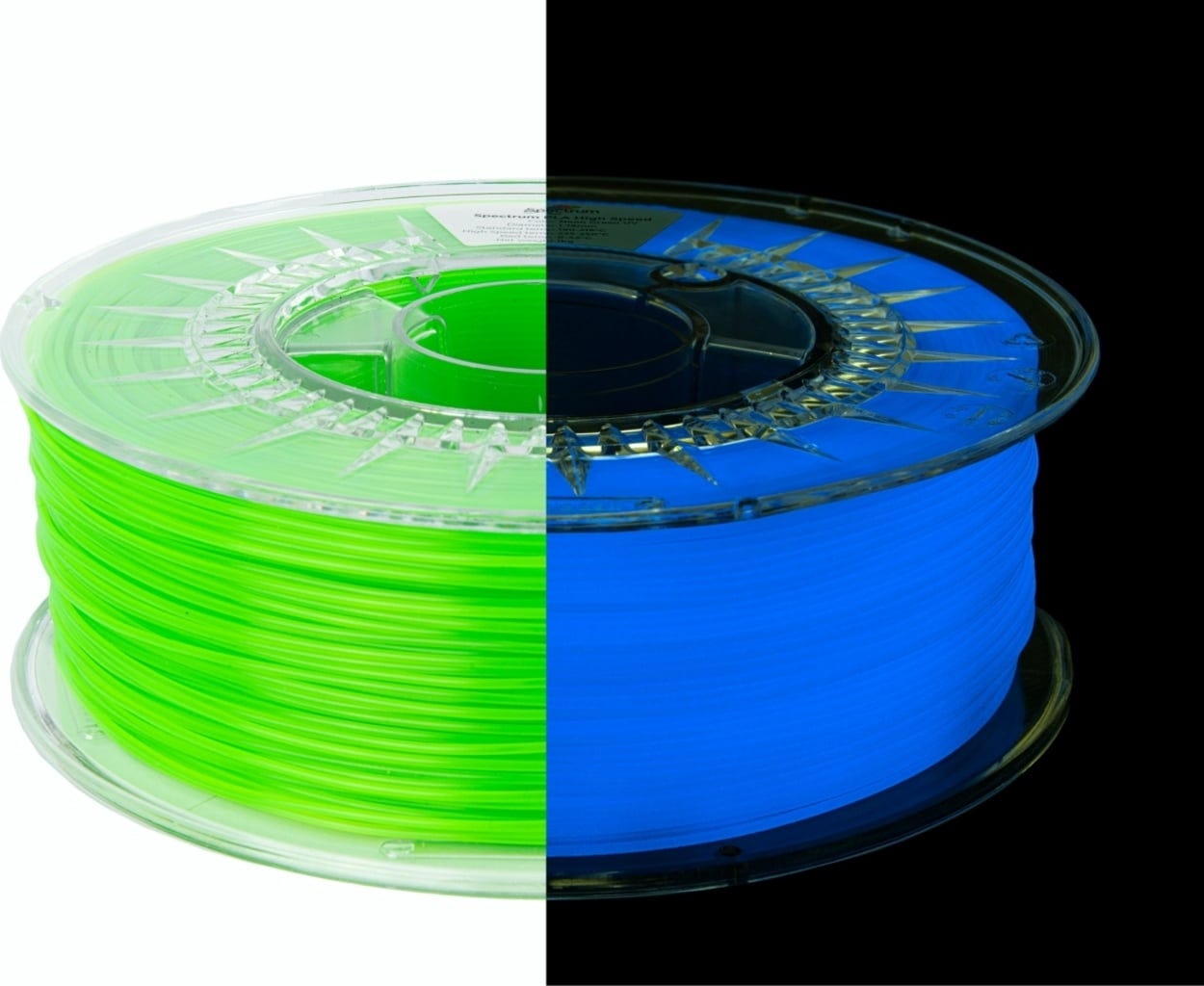 Spectrum  Premium PLA High Speed Neon Green UV, 1,75 mm / 1000 g    UV-reaktives PLA Material speziell für den Hochgeschwindigkeitsdruck