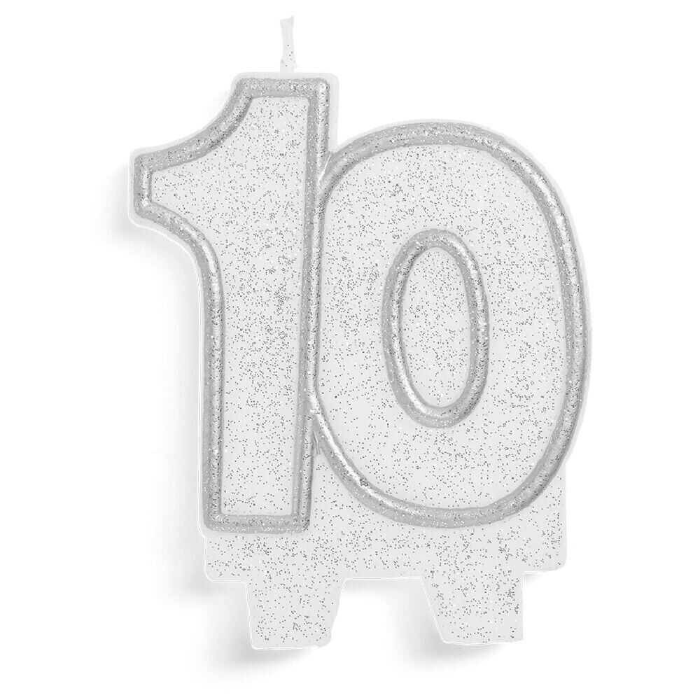 Bougie anniversaire chiffre 10 argenté