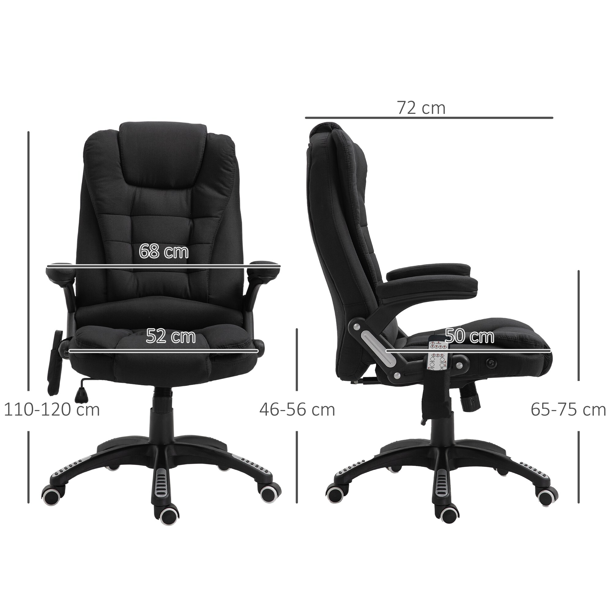Vinsetto Bürostuhl mit Massage- und Wärmefunktion 67 x 67 x 116–126 cm (BxTxH)